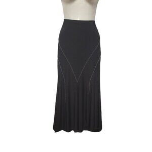Black Figure Hugging Skirt with Sequin Beaded Accent Midi Skirt